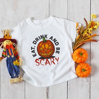 Eat Drink and Be Scary Funny Halloween Kids Shirt Cute Pumpkin Printed Short-sleeved T-shirt Tops for 1-12yrs Children #7