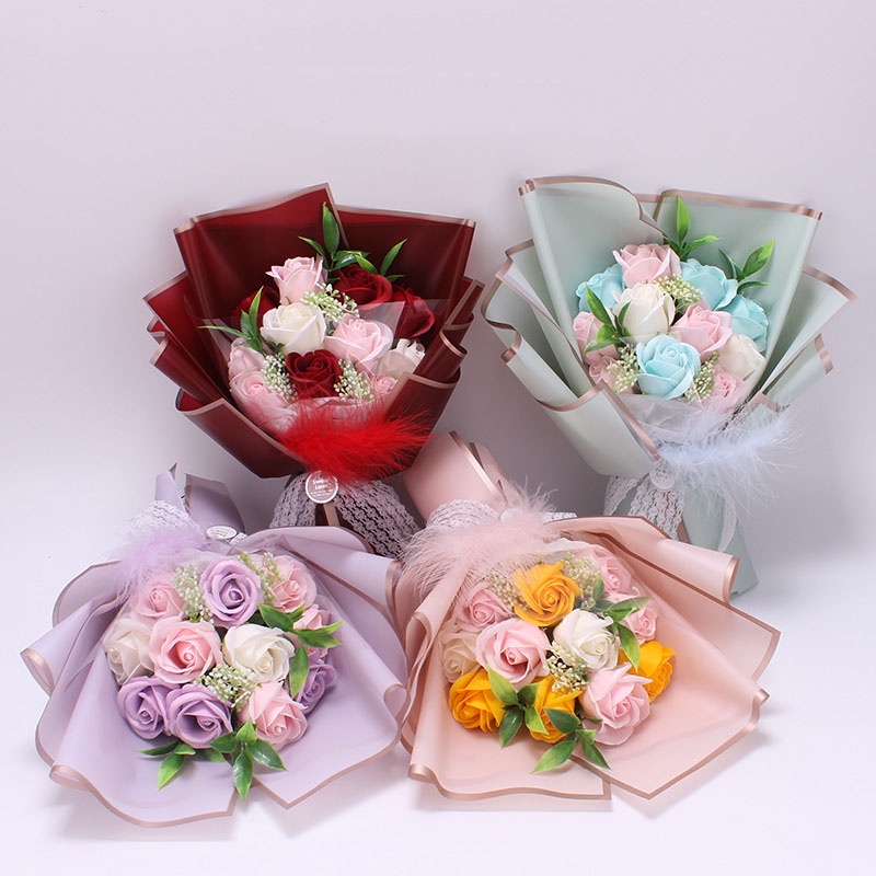 Box Gift Korean Style Soap Flower Bouquet Roses With LED Lights Buket ...