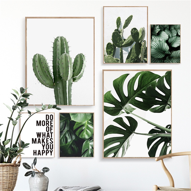 Green Plant Painting Monstera Poster Wall Art Canvas Picture Nordic Leaves Cactus Posters for Living Room Bedroom Home Decor