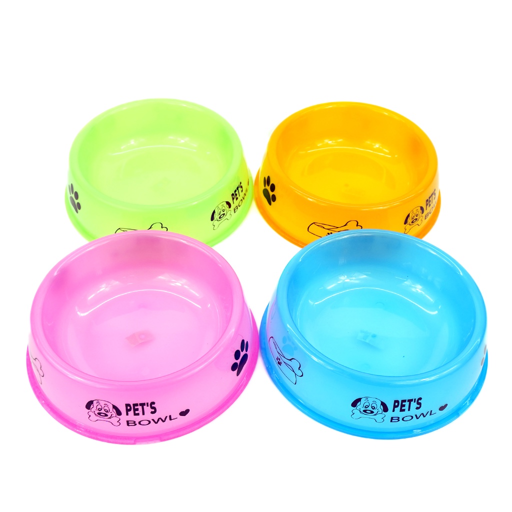 Pet bowl plastic transparent round dog bowl single bowl cartoon print