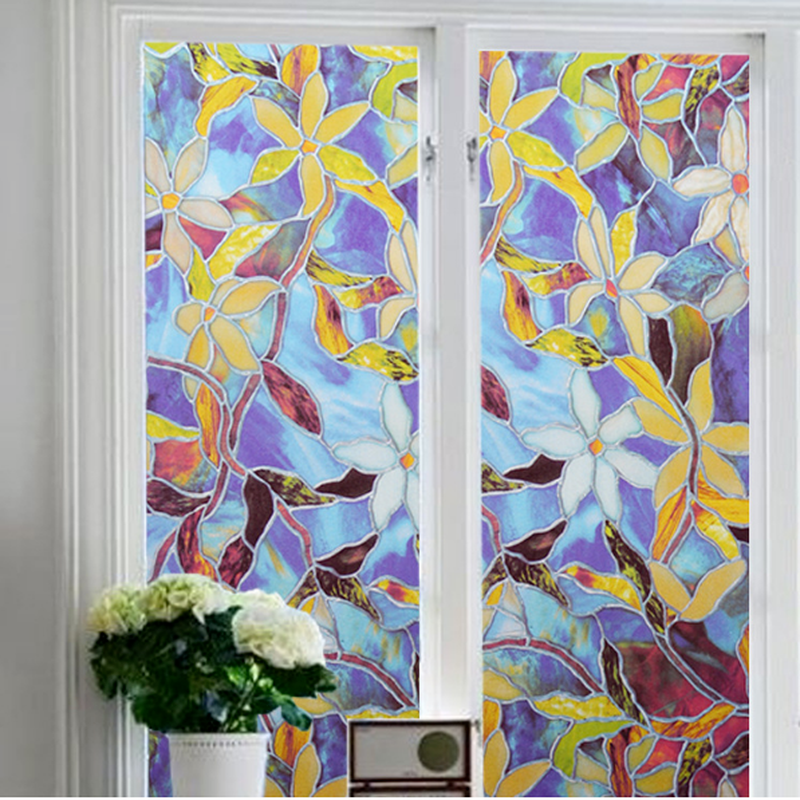 1 Roll / 2D Retro Flowers Film Sticker Static Cling Self-adhesive removable Window Stickers / Home Decor Window / Kids Room Decorative Window Murals / DIY Wall Decal Stickers Used for Window Decoration