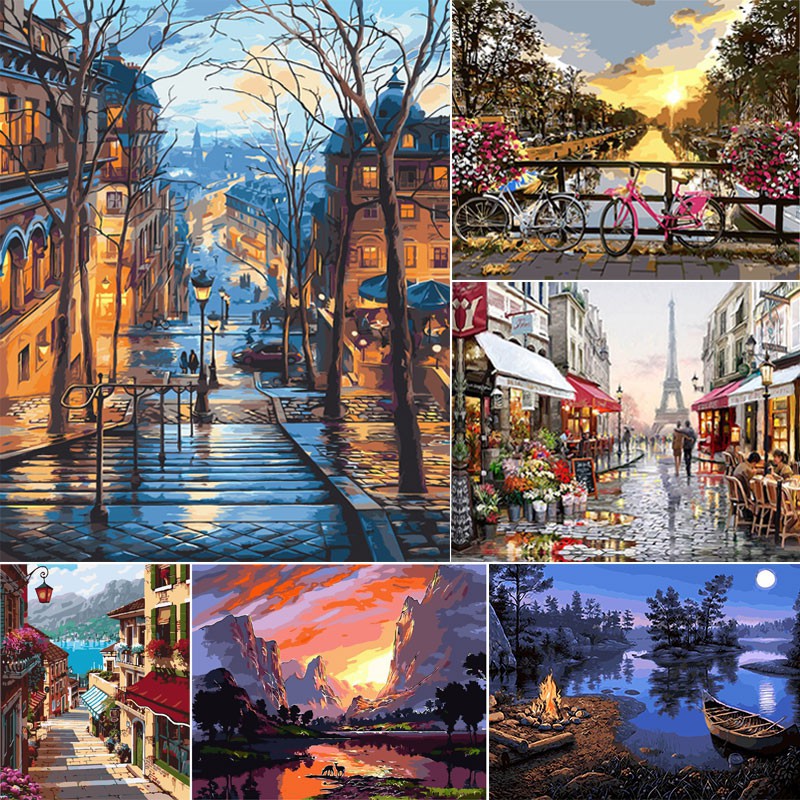 Painting By Numbers Scenery DIY Oil Coloring By Numbers Street ...