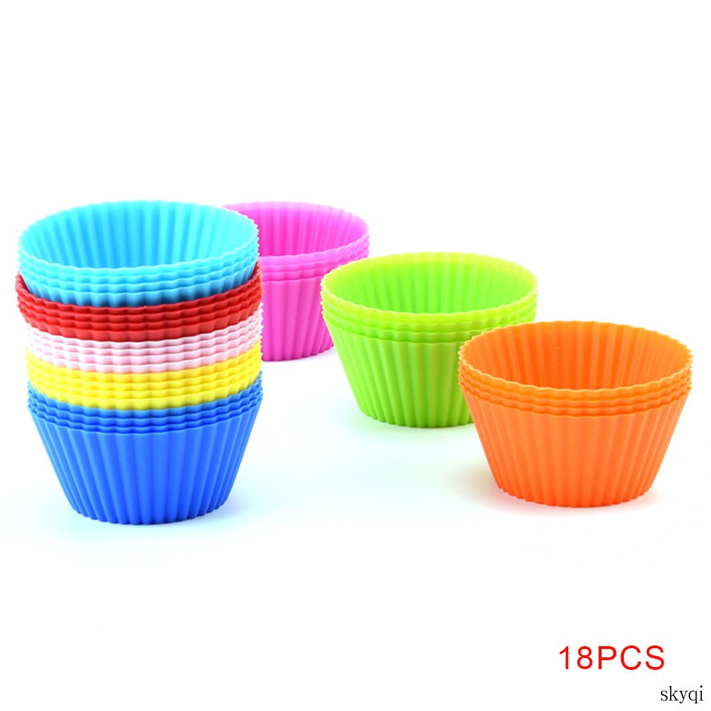 Silicone Cupcake Moulds Bakeware Muffin Bread Cake Caes Molds,Reusable Nonstick Muffin Rainbow Cupcake Molds for Making Muffin Chocolate Bread Cakes Ice Creams Puddings Jelly Random Color【24-Pcs】 