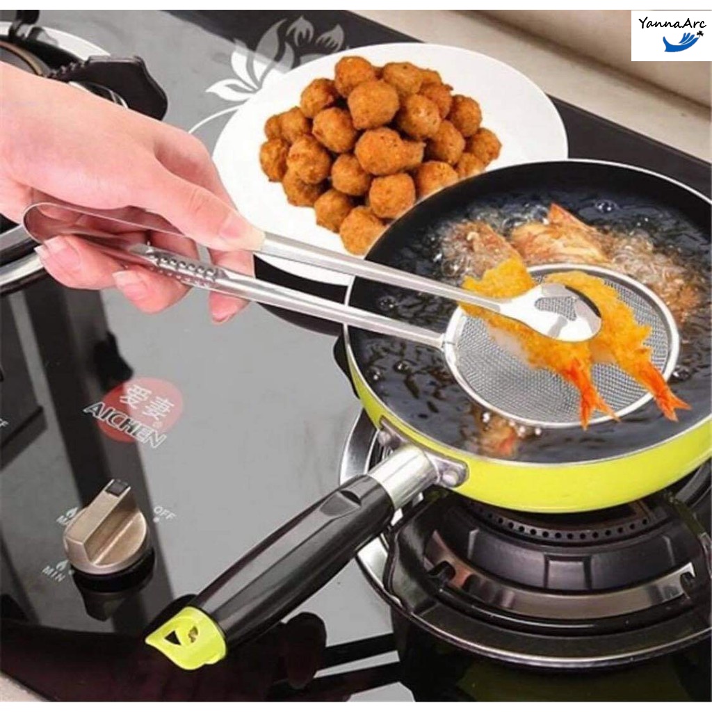 Stainless Steel Deep Frying Tongs with Strainer Fry Kitchen Utensil
