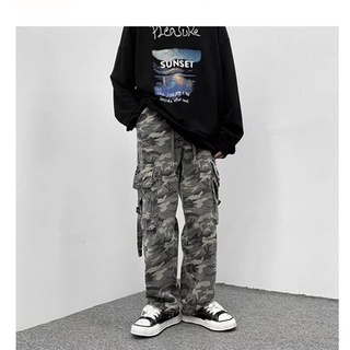 【KT】ins American Retro Overalls Camouflage Washed Trousers Loose Wide-Leg Straight All-Match Sports Casual Pants Men Women Trend #3