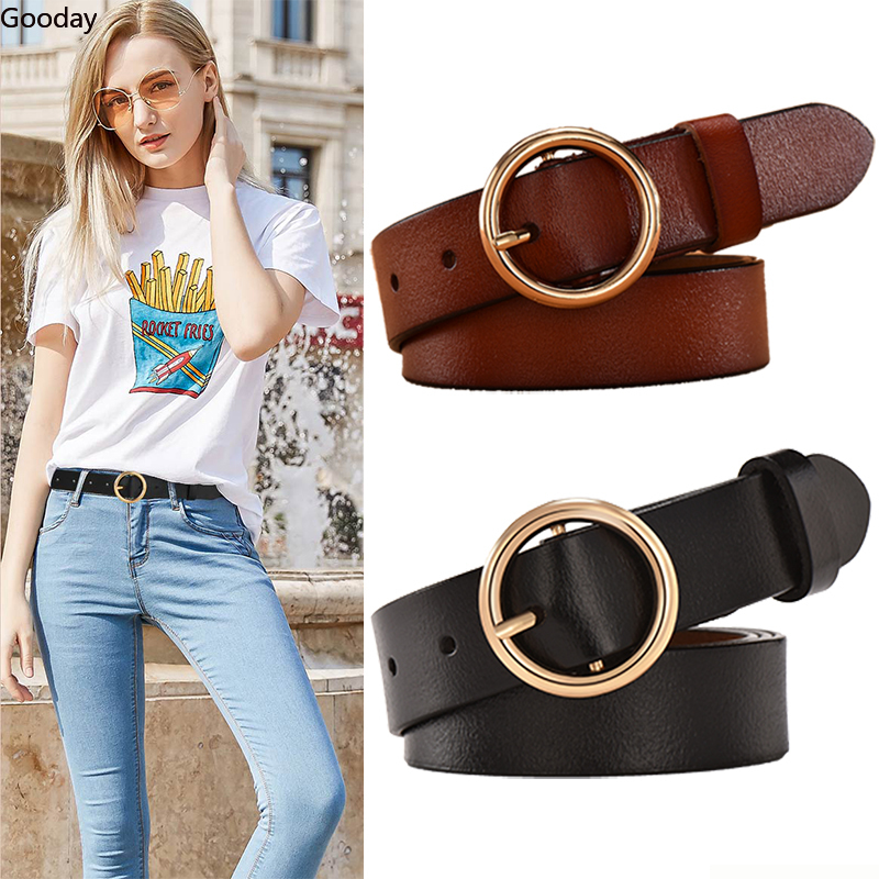 Gooday Women Fashion Vintage Plain Metal Boho Pu Leather Round Buckle 