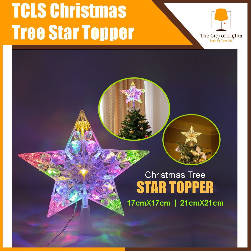 TCLS Battery Operated Christmas Tree Topper Star 2 Colors Flashing LED Treetop Christmas