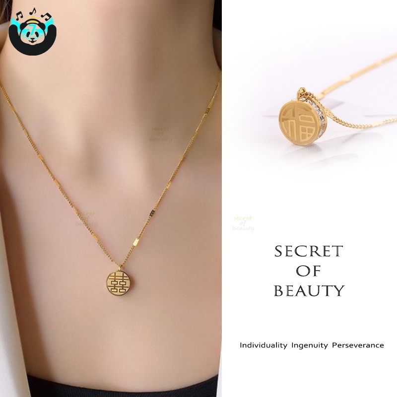 Lucky 'Fu' Stainless Steel Gold Necklace Non Tarnish Gold Necklace for