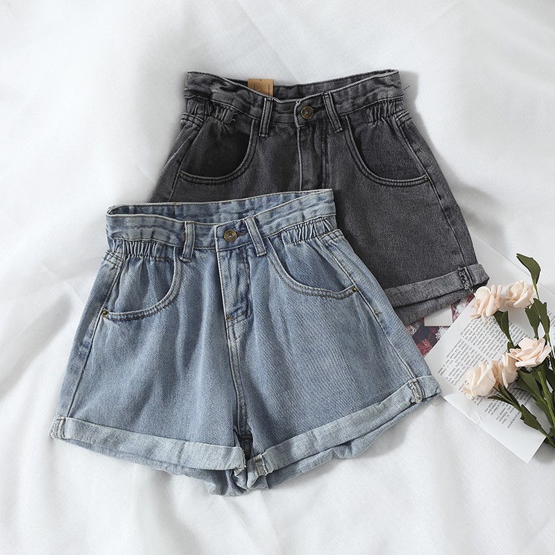 elastic waist jean shorts womens