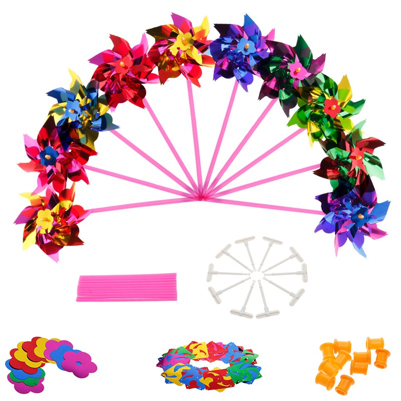 100 Pcs Party Favors Pinwheels Windmill Educational Gifts for Kids Tsocent 10 Mixed Colors Pinwheels Pack of 100 - Outdoor Decorational Pinwheels Wind Spinners for Yard and Garden 
