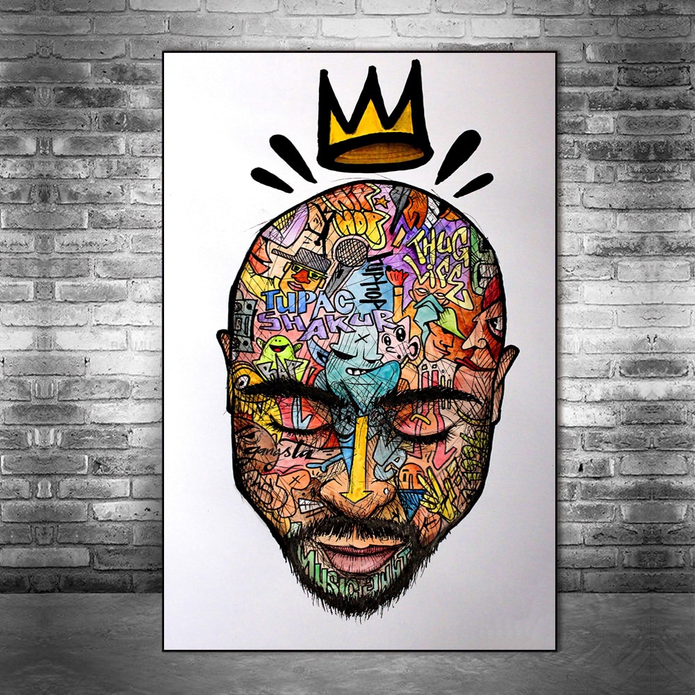 Tupac Hip Hop Music Canvas Wall Art Poster Prints Graffiti Picture 2pac Tattoo Cartoon Art For Home Decor Unframed Shopee Philippines