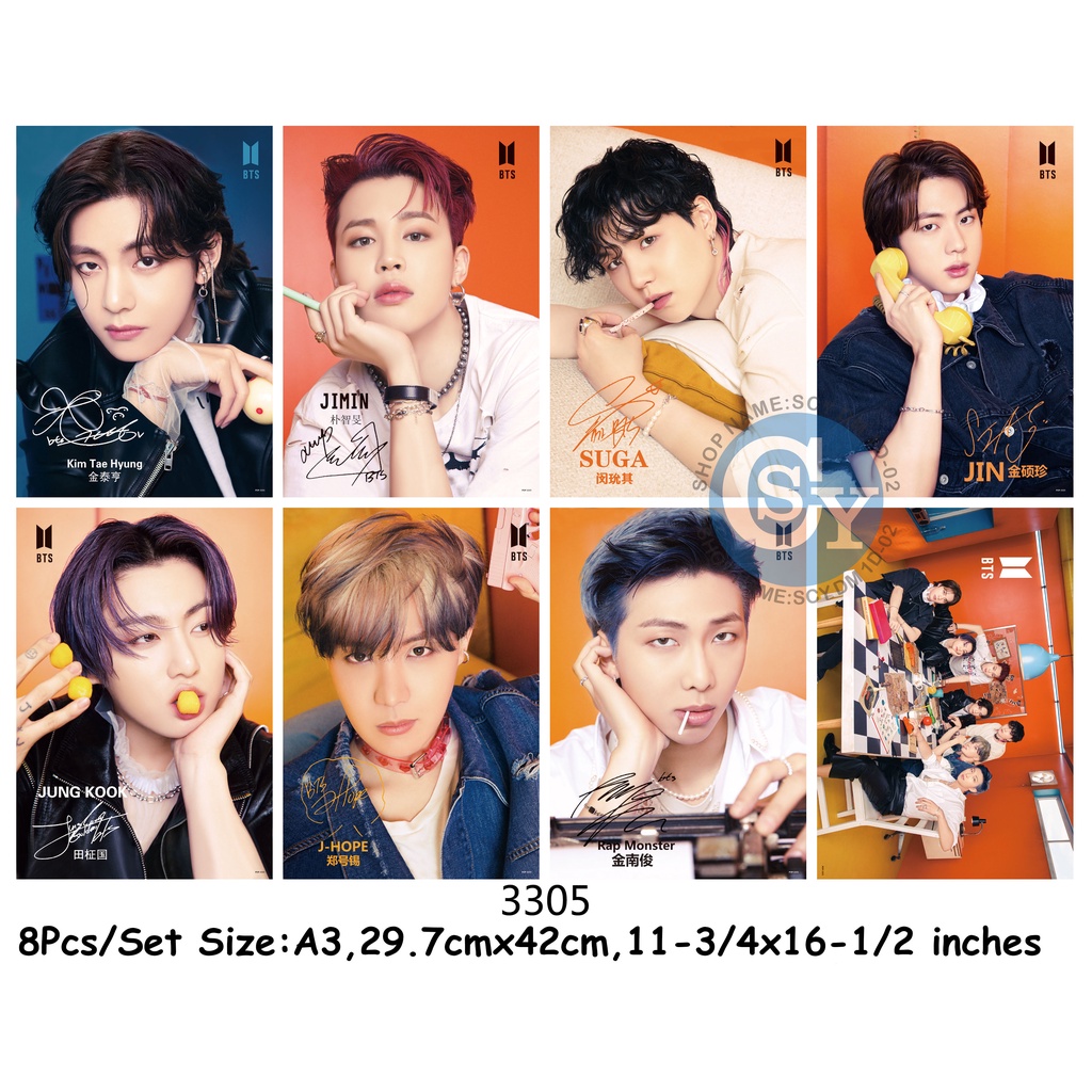Wallpaper Butter Poster Bts Blackpink Got7 Exo Twice Seventeen Bt21 K Pop 1set 8pcs A3 Size Shopee Philippines