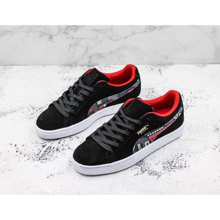 puma suede black and red