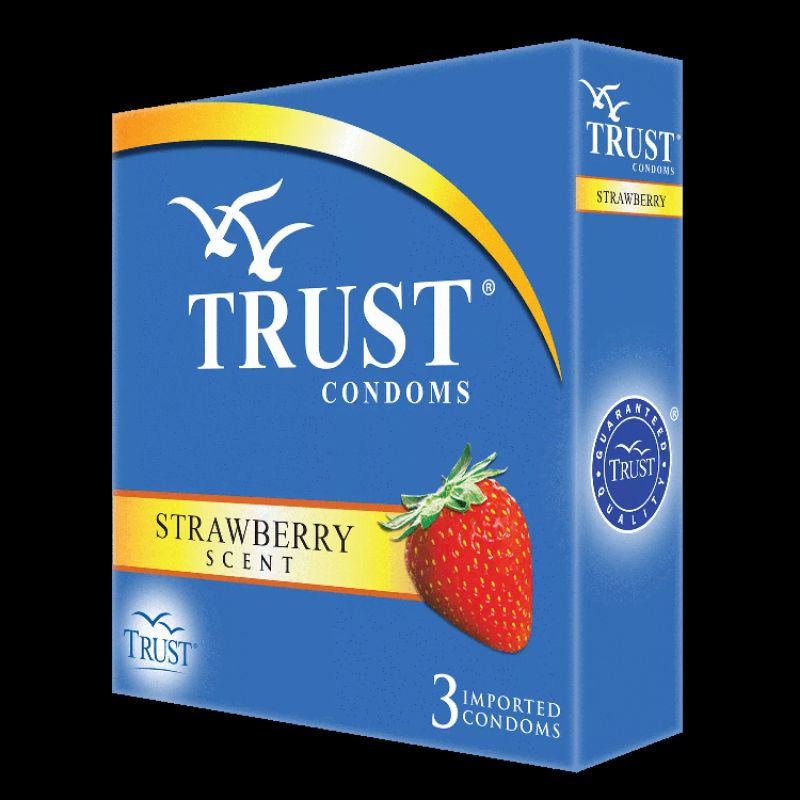 TRUST CONDOM STRAWBERRY 1 PACK 3 PCS ( DISCREET PACKAGING) Shopee