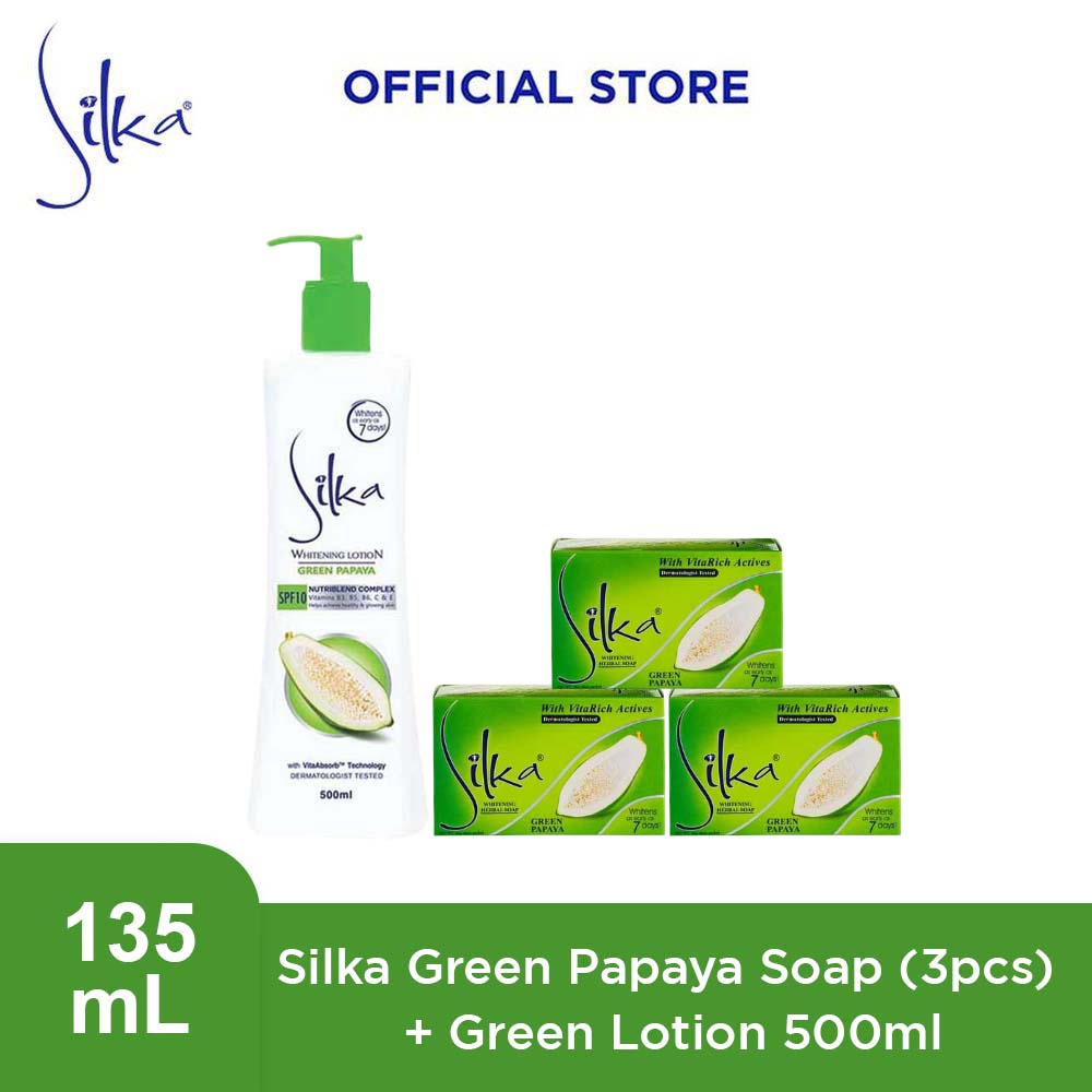 Silka Green Papaya Soap 135g 3pcs + Silka Green Lotion 500ml | Shopee ...