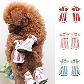 san-4Pcs Fashion Mesh Cotton Breathable Anti-Skid Casual Pet Shoes Dog Puppy Boots