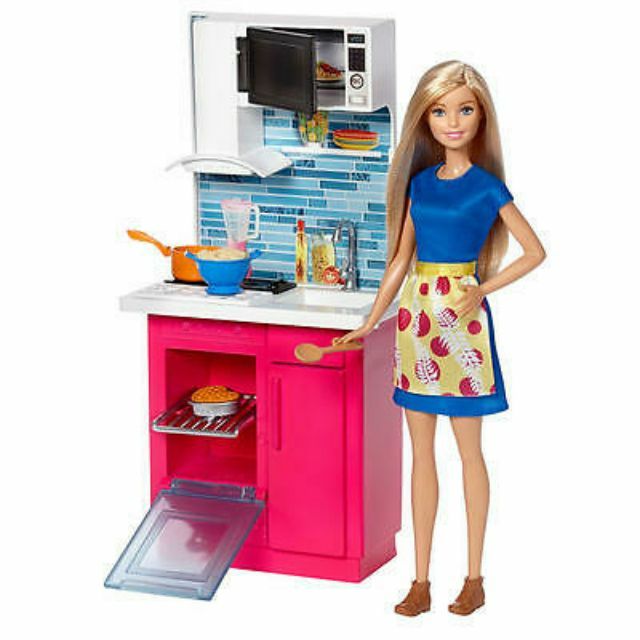 barbie doll and kitchen