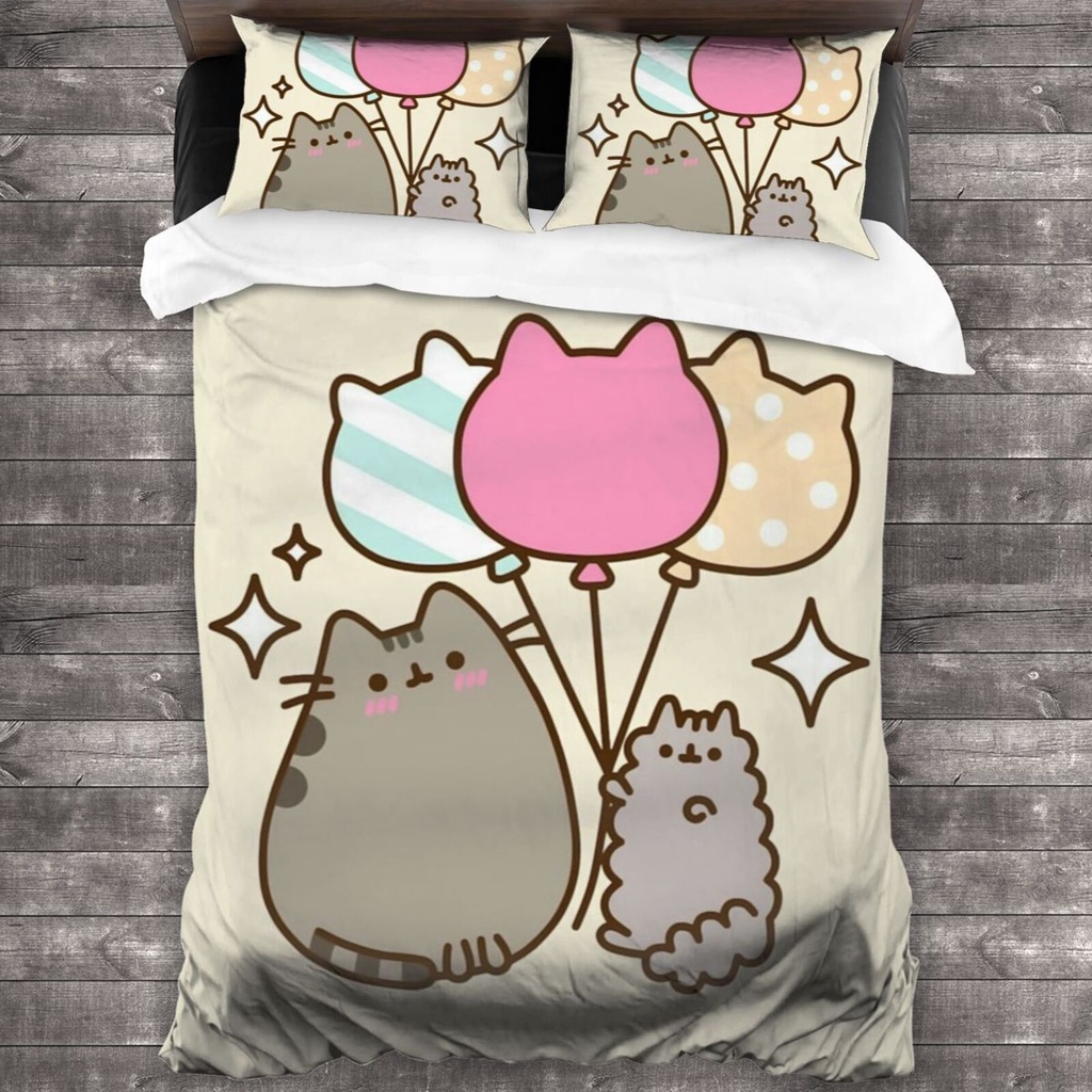 3 IN 1 Pusheen Bedding Set Quilt Cover Set 3 Piece Quilt Cover With 2