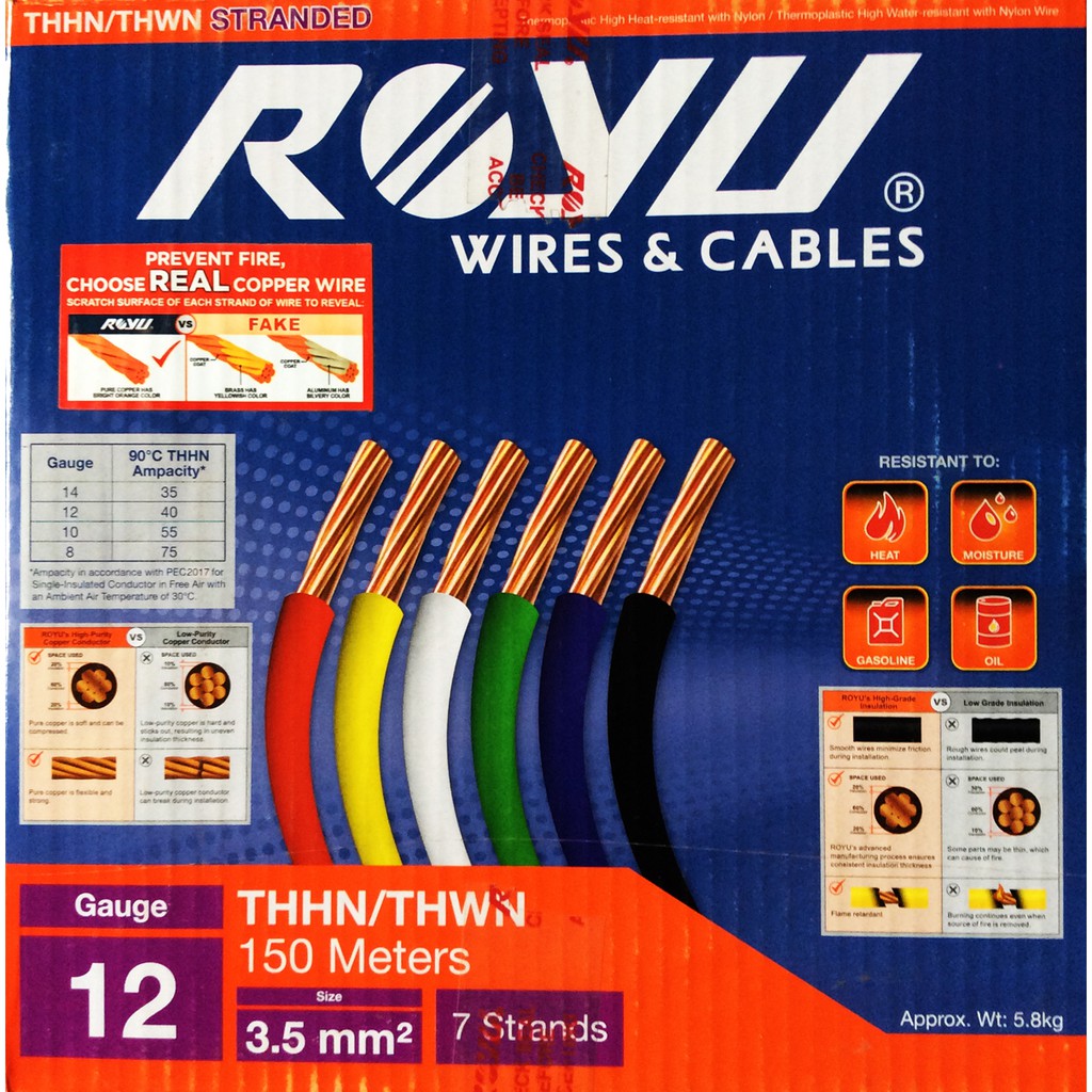 Royu THHN / THWN Wire 12 stranded (3.5mm2) | Shopee Philippines