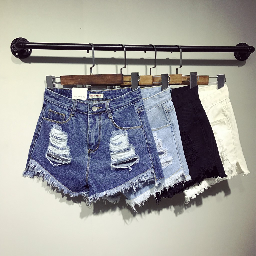 black and white jean shorts