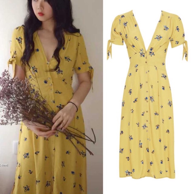 yellow floral dress midi