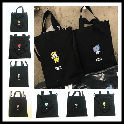 Kpop Bts Bt21 Casual Shoulder Bags Cartoon Print Tote Crossbody