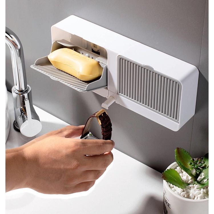 Adhesive Soap Dish Creative Double Grid Soap Holder Wall Mounted Bar