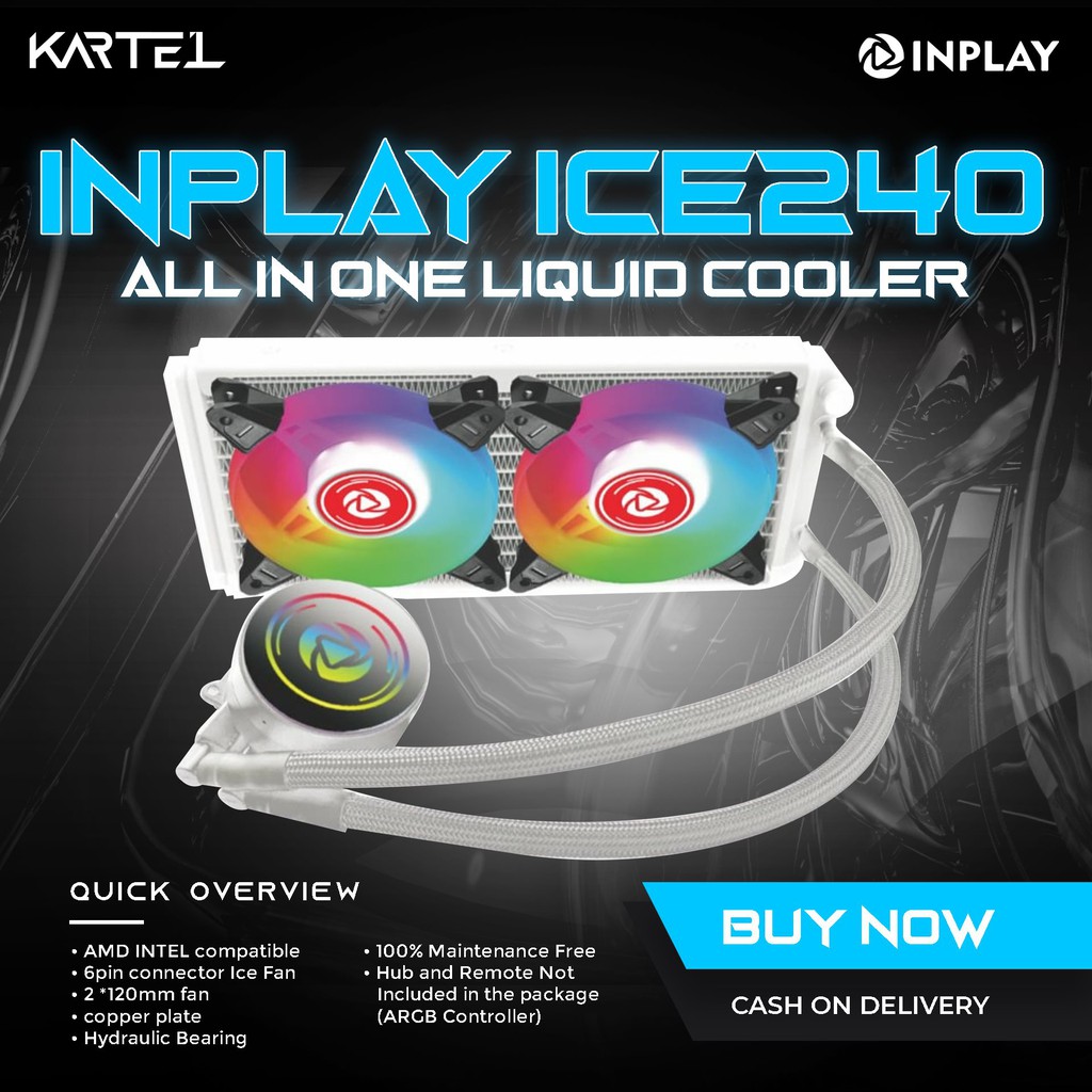 INPLAY Liquid Cooler ICE240 RGB CPU AIO LIQUID COOLER WHITE Shopee