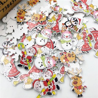 20pcs Mix White/Red Wood Merry Christmas tree Heart Buttons Sewing Craft WB492