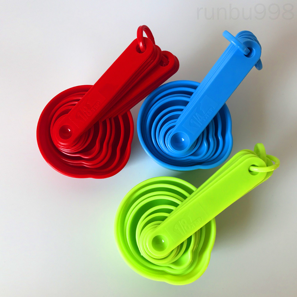 11pcs/set Measuring Cups Graduated Kitchen Measuring Tools Plastic Household Meaurement Spoons, Red runbu998 store