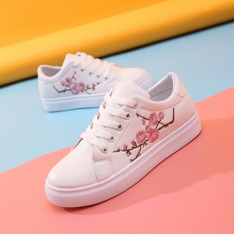 Women Sport Run Sneakers Embroidery Flower Shoes White Shoes | Shopee  Philippines