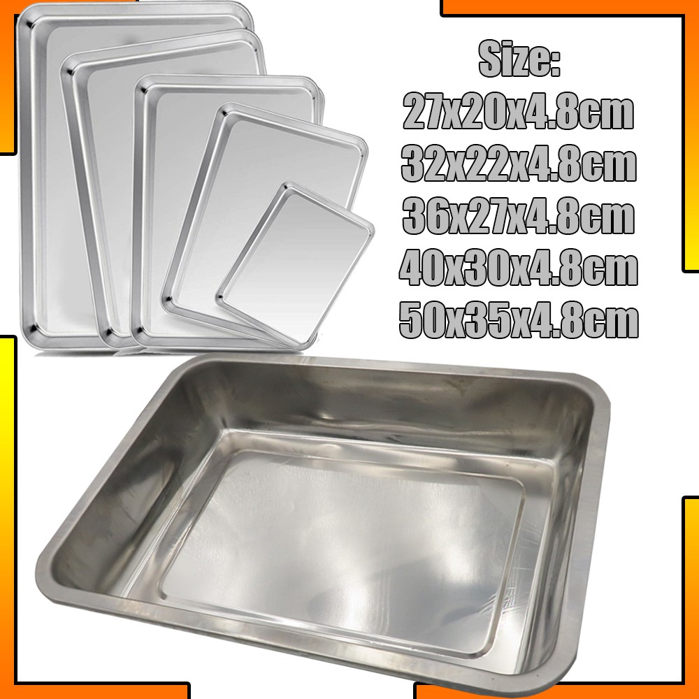 Stainless Food Serving Tray 4.8cm Deep 27x20x4.8cm 32x22x4.8cm 36x27x4
