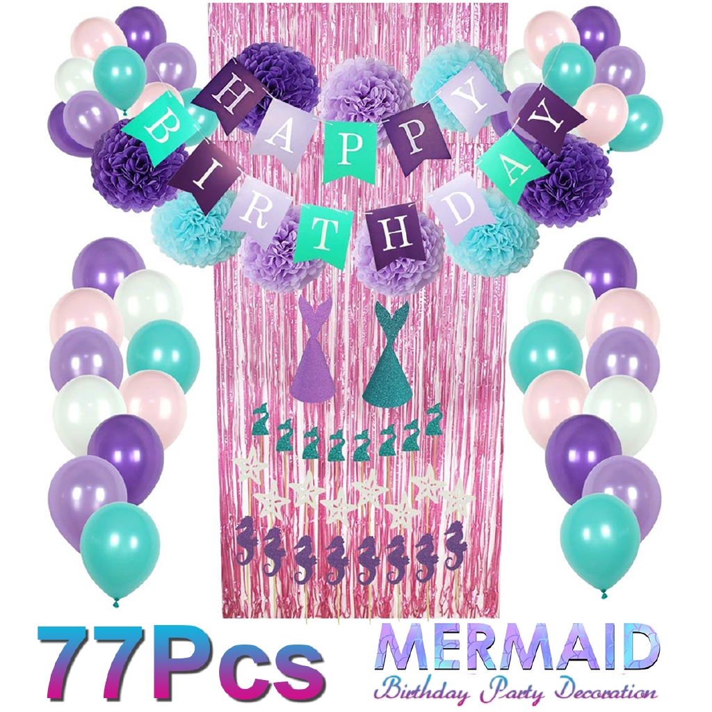 77pcs Mermaid Party Supplies Party Decorations For Girls Birthday
