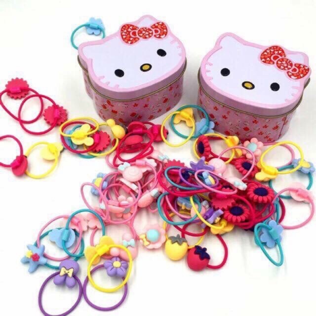 Hello  kitty  pony tail  30pcs set with can for kids Shopee 