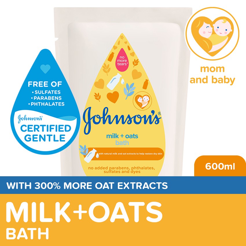 Johnson's Milk + Oats Baby Bath 600ml Refill Baby Essentials,Baby Care