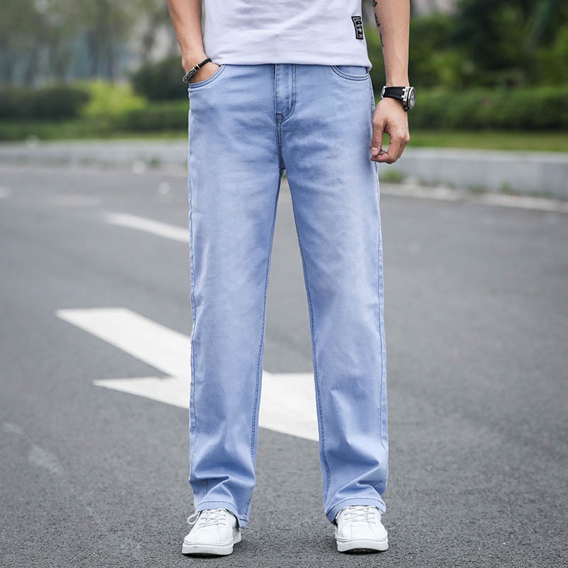 Summer Light Blue Jeans Men Straight Loose Denim Jeans Long Pants Plus Size Shopee Philippines