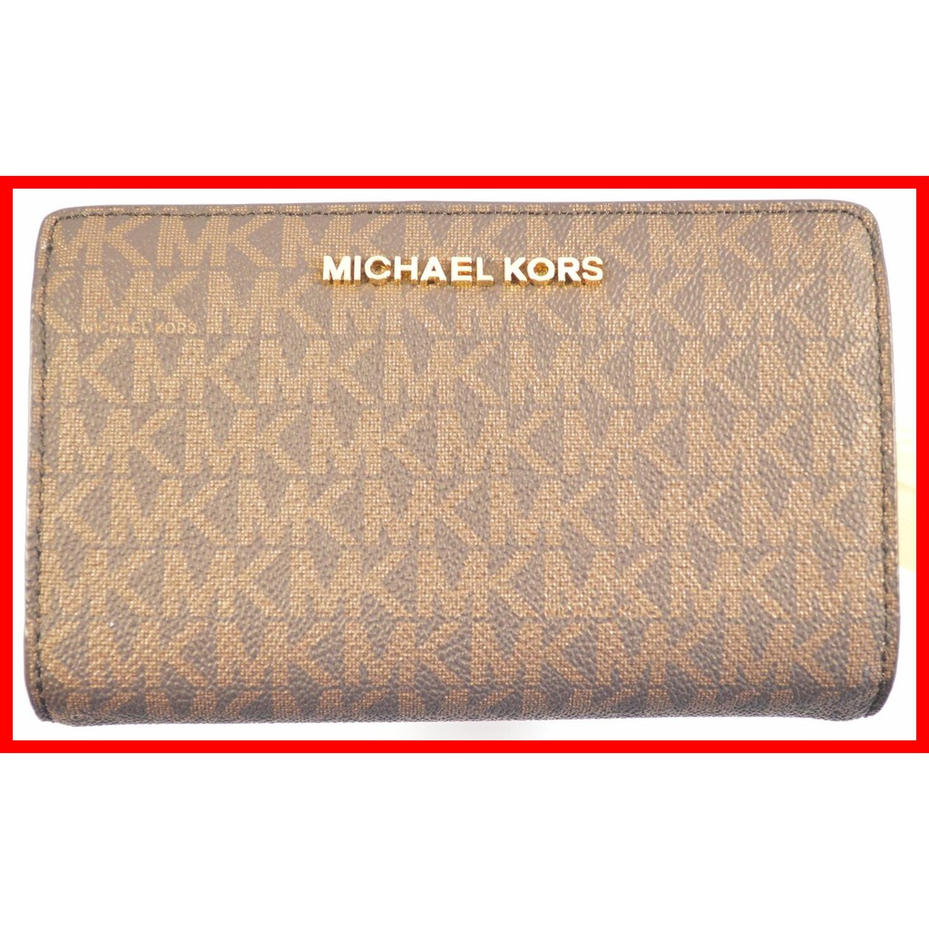 Michael Kors Wallet 100% ORIGINAL Jet Set Travel Brown/Acorn Slim Bifold MK  Signature Wallet | Shopee Philippines