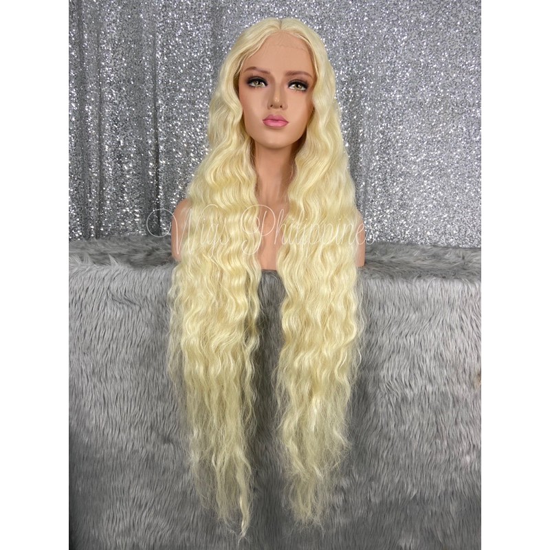 42 inches long curly blonde synthetic lace wig Wigs Philippines | Shopee  Philippines