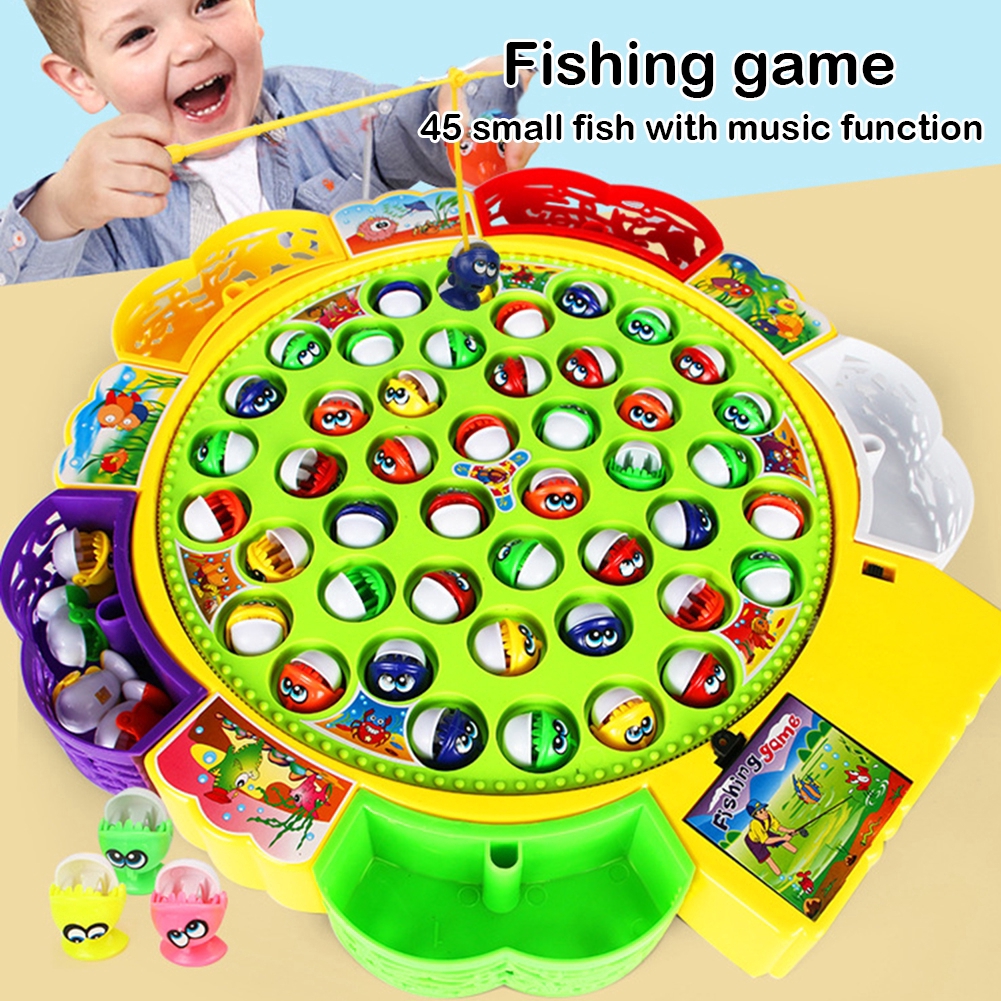 Larger Size Kids Fishing Game Toy Electric Music Rotating Catch Fish