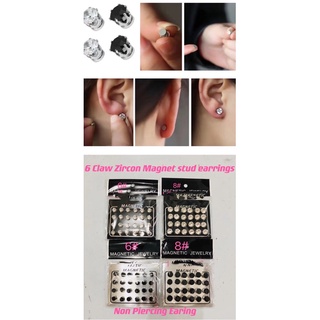 [12pair]Magnetic Zircon Diamond Earring No Piercing Clip on Ear Stud Unisex Magnet Ear Stud Earring #6