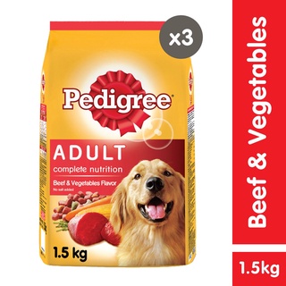 PEDIGREE Dog Food – Dry Dog Food in Beef and Vegetable (3-Pack), 1.5kg. Pet Food for Adult Dogs