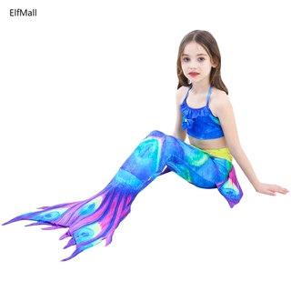 Girls Princess Mermaid Tail with Monofin Cosplay Costume Swimwear for Kids and Women 4pcs