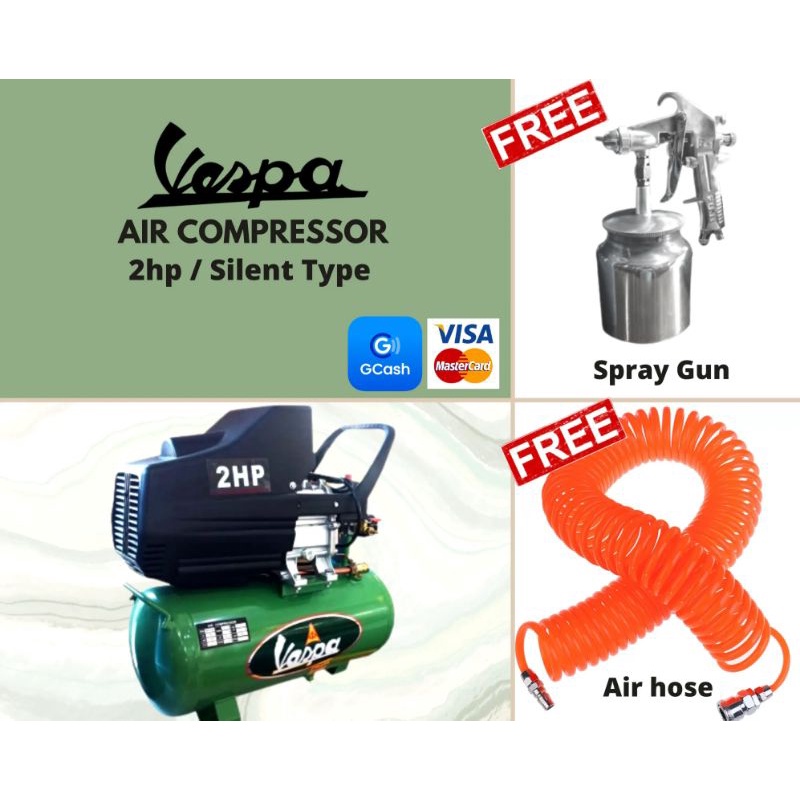 VESPA Air Compressor Direct Couple 2HP W/FREE Spray Gun Suction Type
