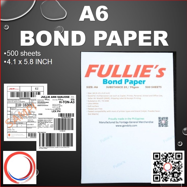 Bond Paper Copy Paper A6 Bond Paper 500 Sheets Seller Air Waybill Shipping Label Receipt Presyo ₱546 4791