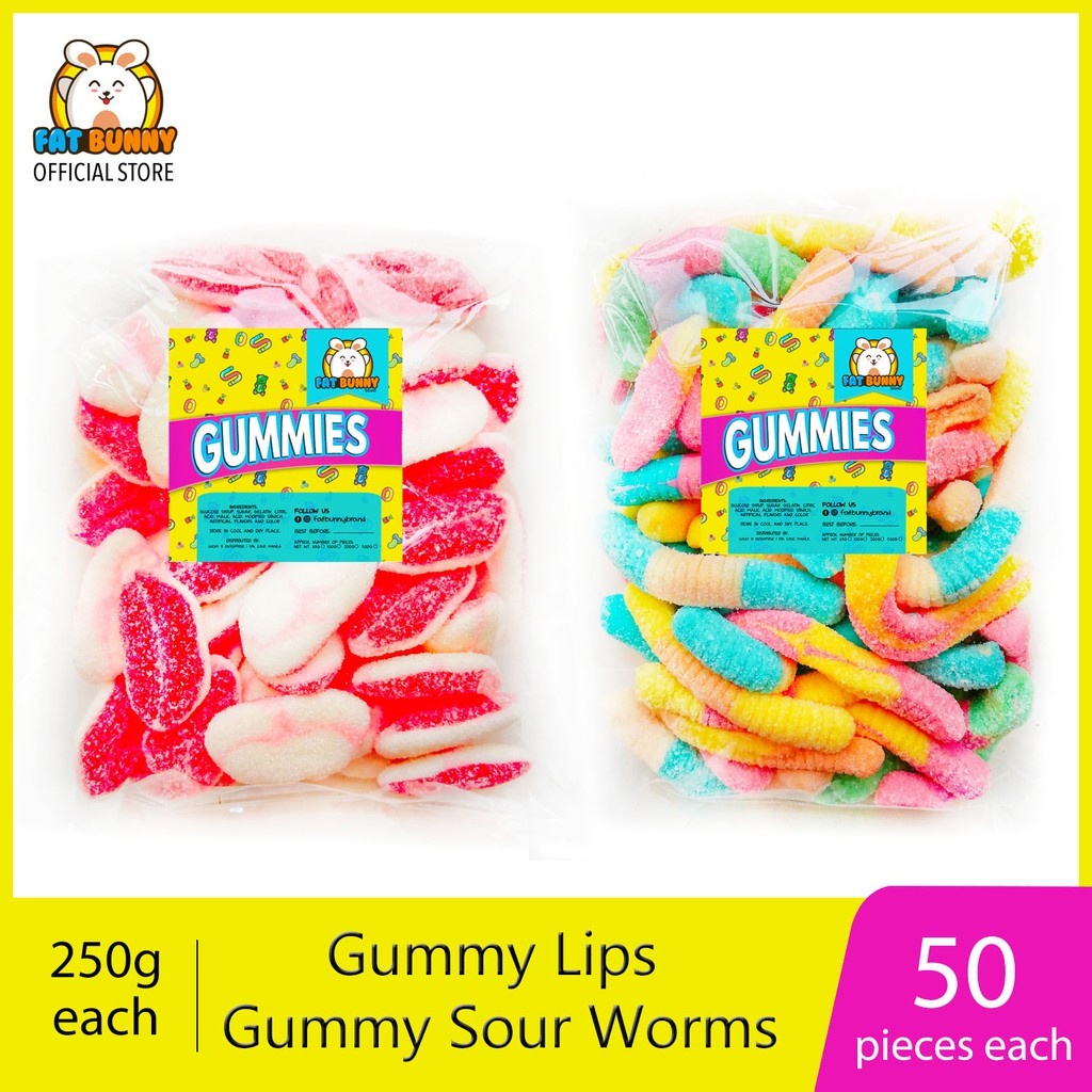 Fanfaree Fat Bunny Gummy Candies Set Gummy Lips 250g And Gummy Sour Worm 250g Shopee Philippines 2343