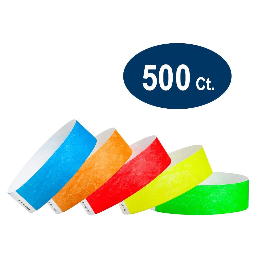100 Plain Neon Green 3//4/" Tyvek Paper Wristbands for Events,Festivals,Parties