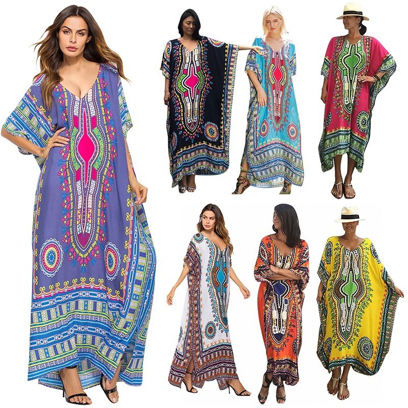 Women Summer Plus Size African Ethnic Print Kaftan Maxi Dres | Shopee ...