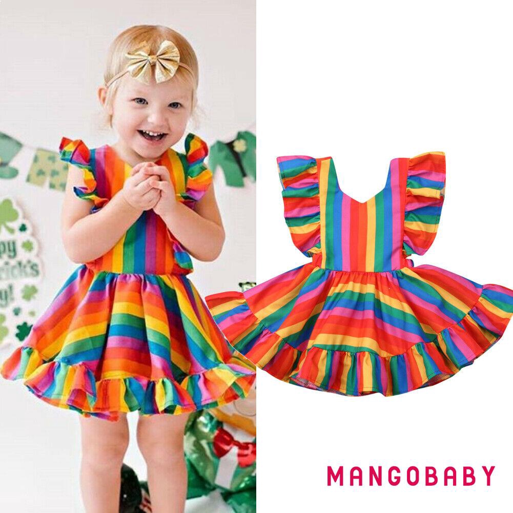 Baby Girls Rainbow Tutu Dresses 2 3 4 5 6 Years Toddler Kids Princess