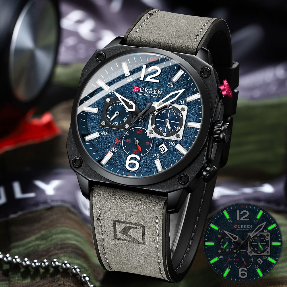 Curren Men's Watches Fashion Casual Quartz Sporty Wristwatches 2021 Male Chronograph Leather Luminous Waterproof Watch 8398l