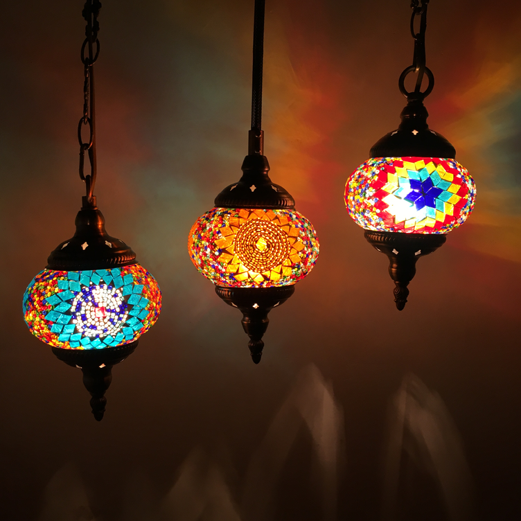 Mediterranean Turkish Hanging Lamp, Vintage Stained Glass Hanging Lamp Shade